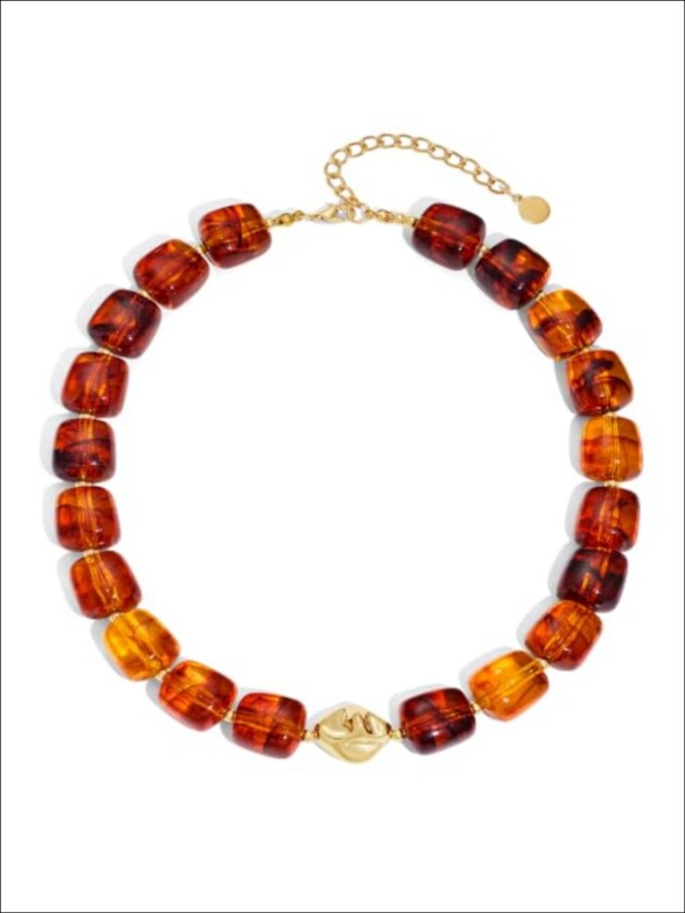 Chunky Resin Beaded Necklace Square Boho Choker Gold-Tone Spacers Handmade